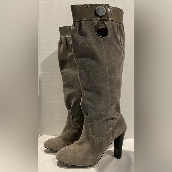 Shoes - MICHAEL KORS Stale Gray Mushroom Harness Heeled Boots Women’s Size 5 1/2